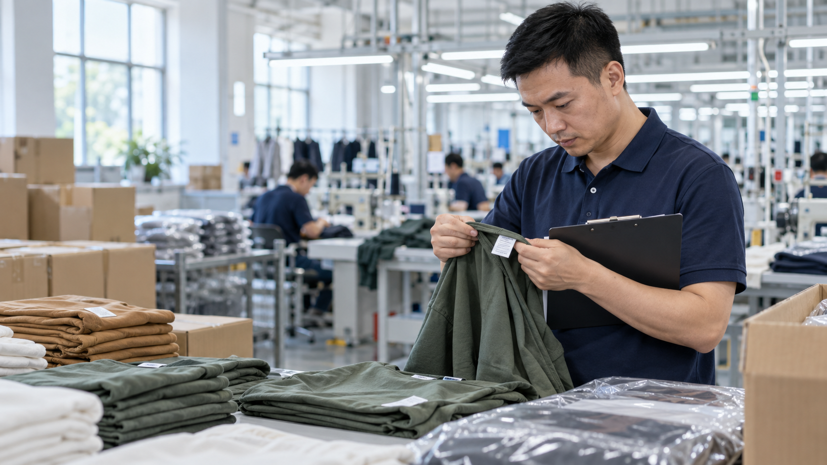 Inspector checking apparel in a garment factory